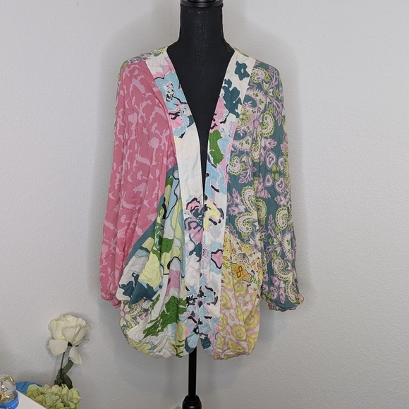 Anthropologie Kimono Cardigan in Green Paisley Floral Mix Print - Picture 4 of 6